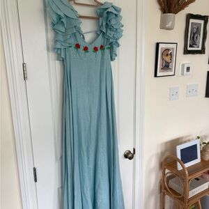 Fanm Mon Blue Ruffled Maxi Dress Off the Shoulder